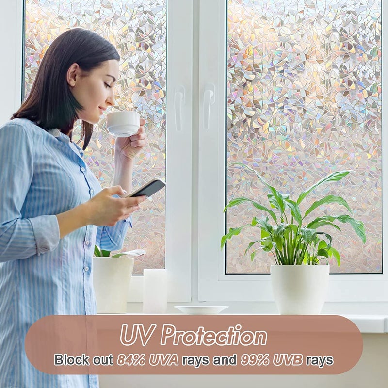 Haton Window Privacy Film, Stained Glass Rainbow Film Decorative Window Clings, Static Cling Sun Blocking Stickers Decals Coverings Tint for Home Heat Control, Non-Adhesive 23.6" x 78.7" - Image 3
